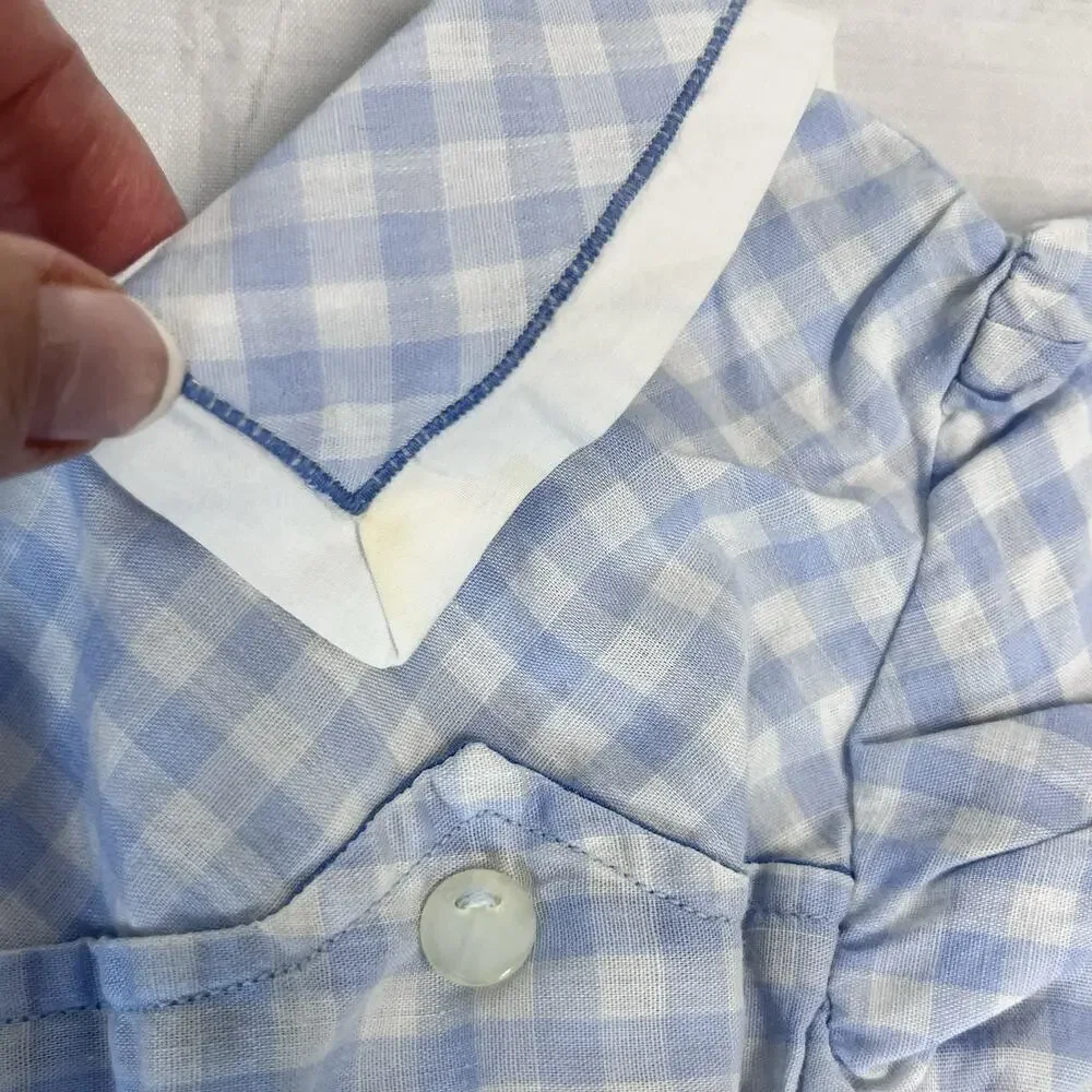 Vintage Girl's Dress Nannette size 3 Toddler Frock Blue White Gingham Collar
